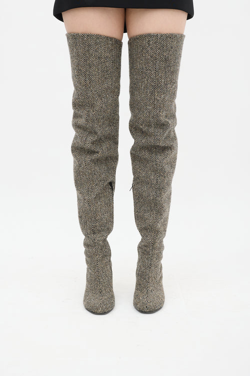 Maison Margiela Beige 
Black Wool Herringbone Boot