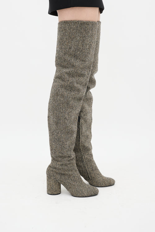 Maison Margiela Beige 
Black Wool Herringbone Boot