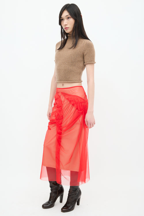 Maison Margiela Beige 
Red Tulle Pleated Skirt