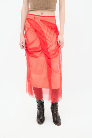 Maison Margiela Beige 
Red Tulle Pleated Skirt