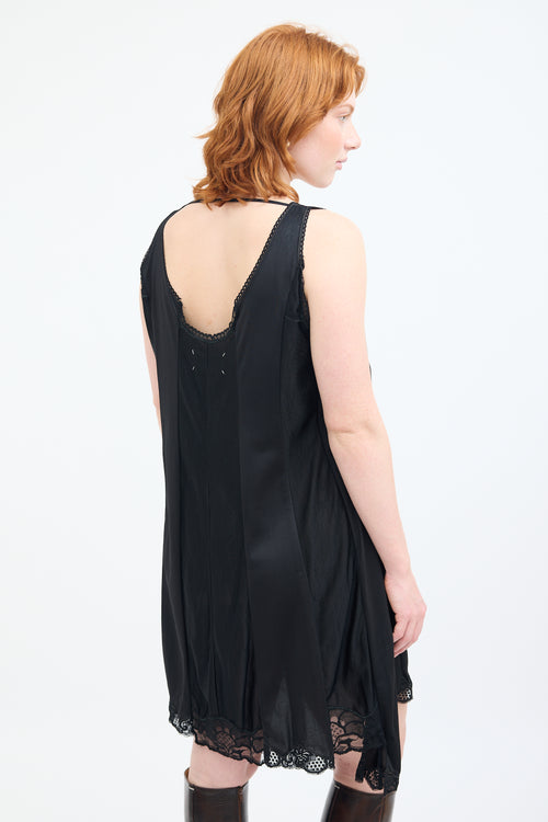 Maison Margiela Black Asymmetric Lace Slip Dress