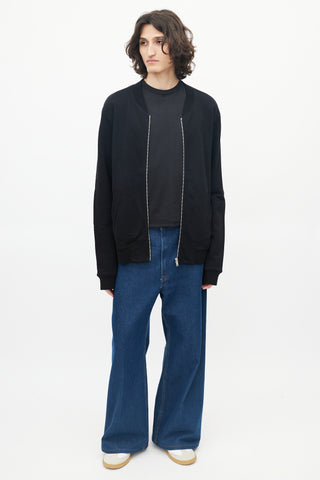 Maison Margiela Black Cotton Elbow Patch Zip Up Sweater