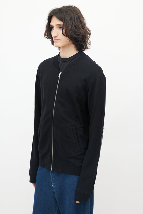 Maison Margiela Black Cotton Elbow Patch Zip Up Sweater