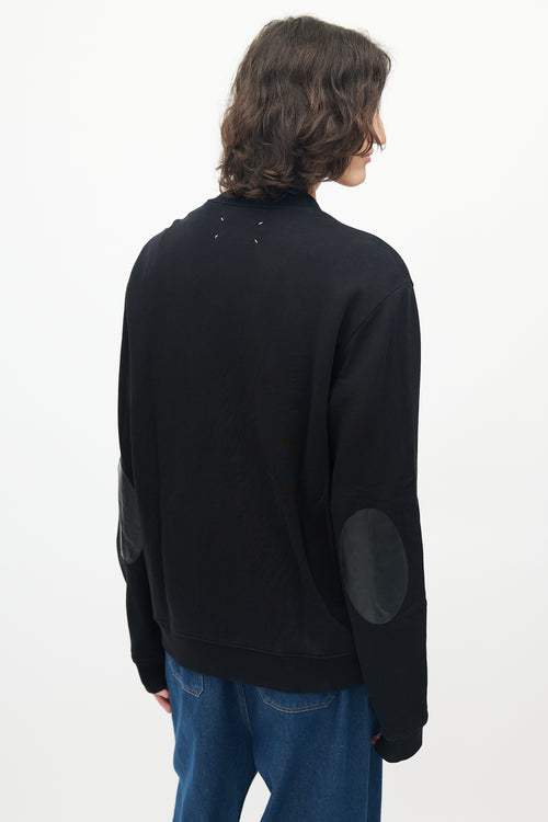 Maison Margiela Black Cotton Elbow Patch Zip Up Sweater