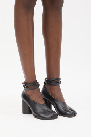 Maison Margiela Black Leather Tabi Mary Jane Wraparound Pump