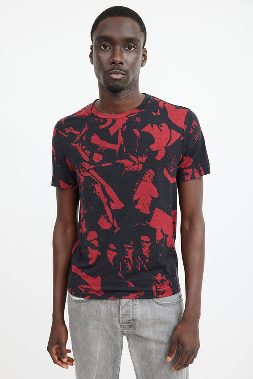 Maison Margiela Black 
Red Wool Face Patterned T-Shirt