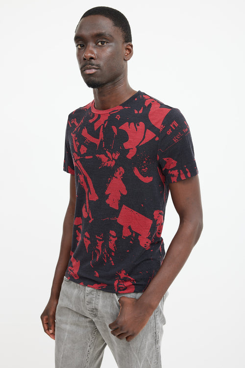 Maison Margiela Black 
Red Wool Face Patterned T-Shirt