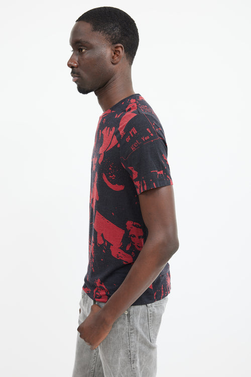 Maison Margiela Black 
Red Wool Face Patterned T-Shirt