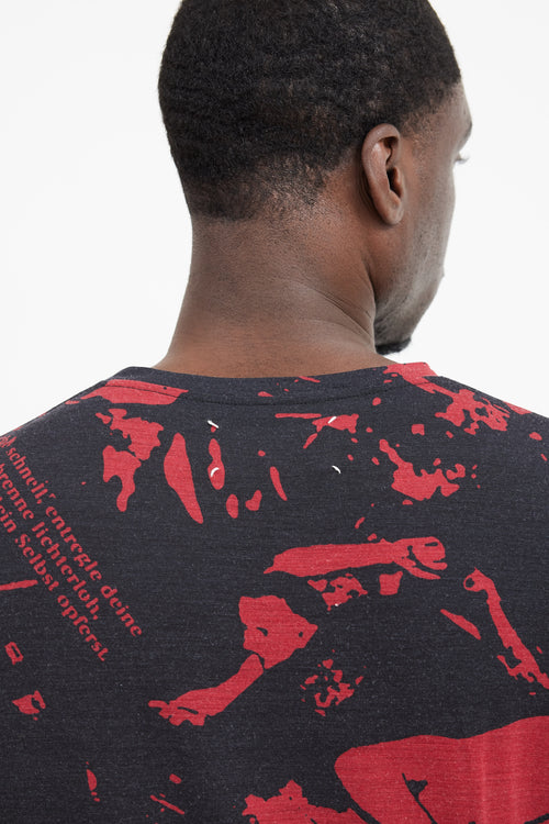 Maison Margiela Black 
Red Wool Face Patterned T-Shirt