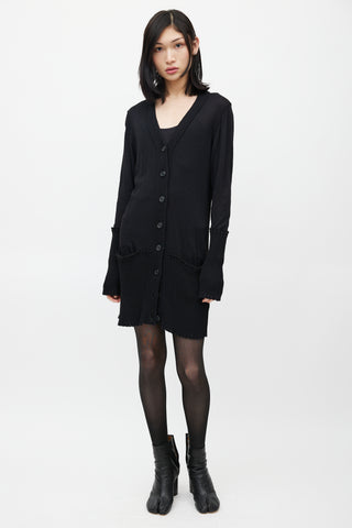 Maison Margiela Black Ribbed Cut Out Knit Cardigan