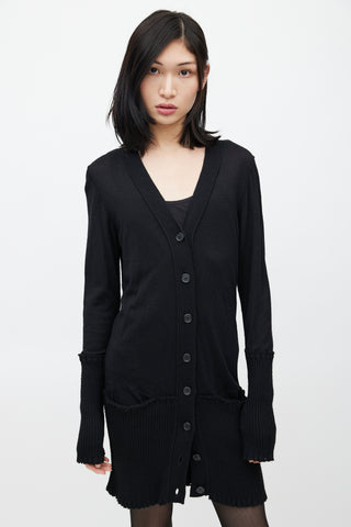 Maison Margiela Black Ribbed Cut Out Knit Cardigan