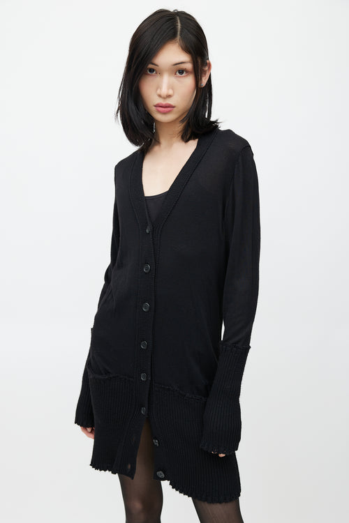 Maison Margiela Black Ribbed Cut Out Knit Cardigan