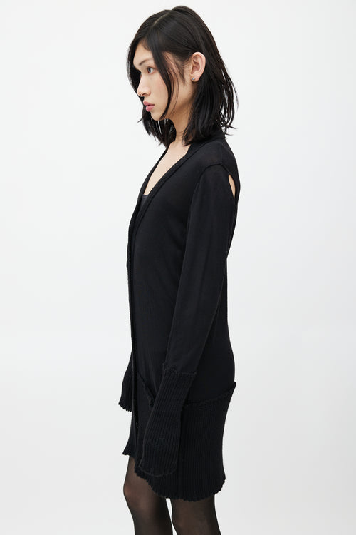 Maison Margiela Black Ribbed Cut Out Knit Cardigan