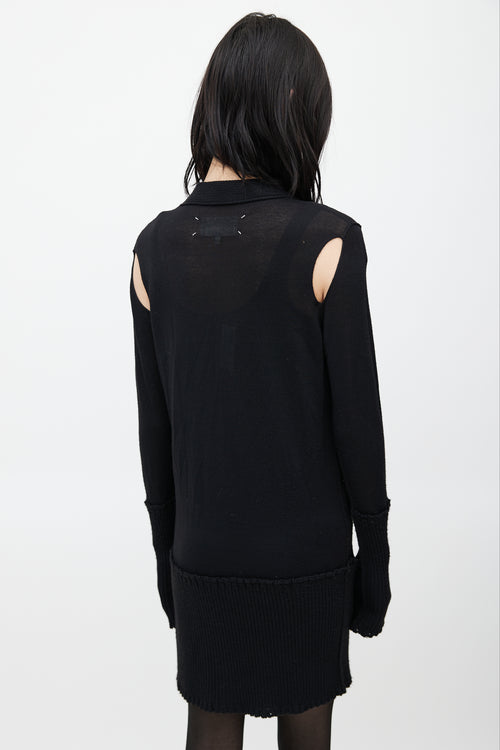 Maison Margiela Black Ribbed Cut Out Knit Cardigan