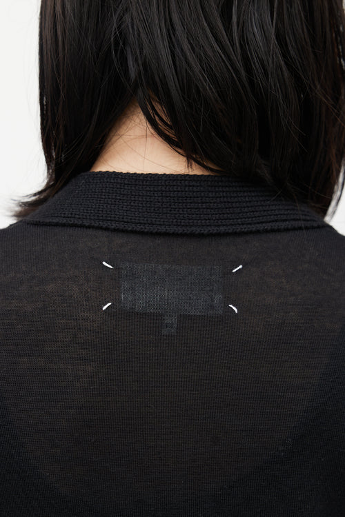 Maison Margiela Black Ribbed Cut Out Knit Cardigan