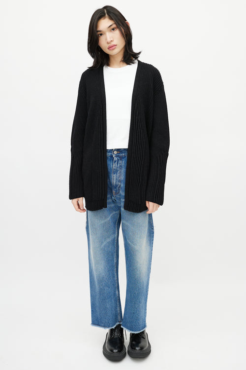 Maison Margiela Black Ribbed Knit Belted Wrap Cardigan