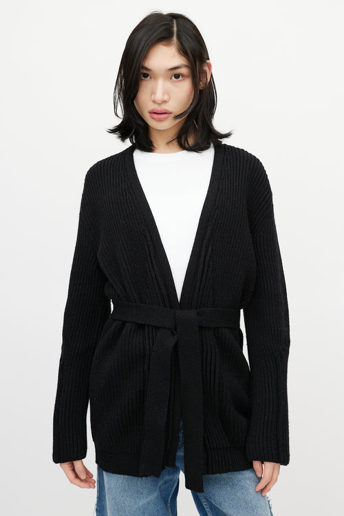 Maison Margiela Black Ribbed Knit Belted Wrap Cardigan