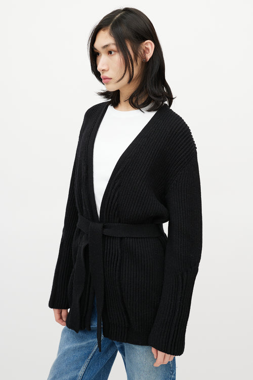 Maison Margiela Black Ribbed Knit Belted Wrap Cardigan