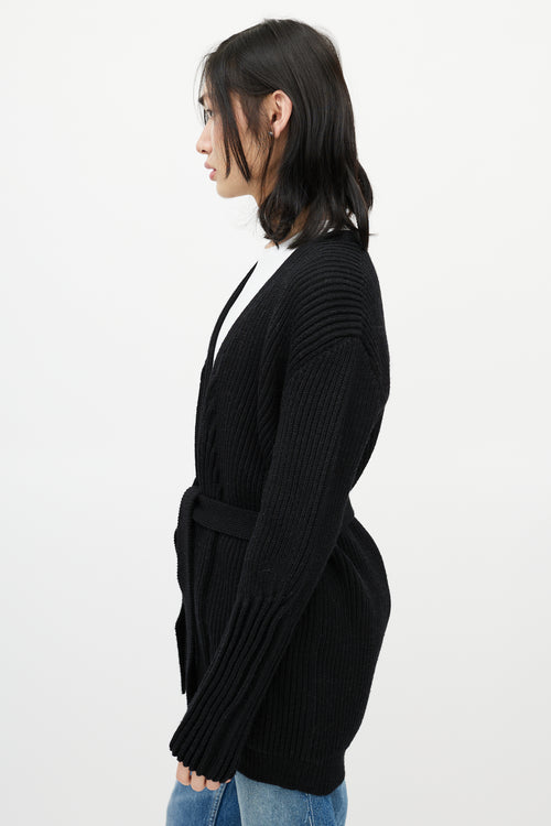 Maison Margiela Black Ribbed Knit Belted Wrap Cardigan