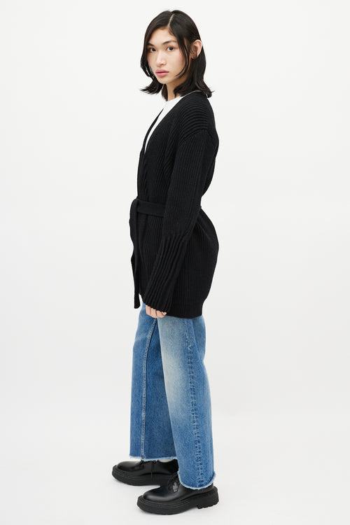 Maison Margiela Black Ribbed Knit Belted Wrap Cardigan