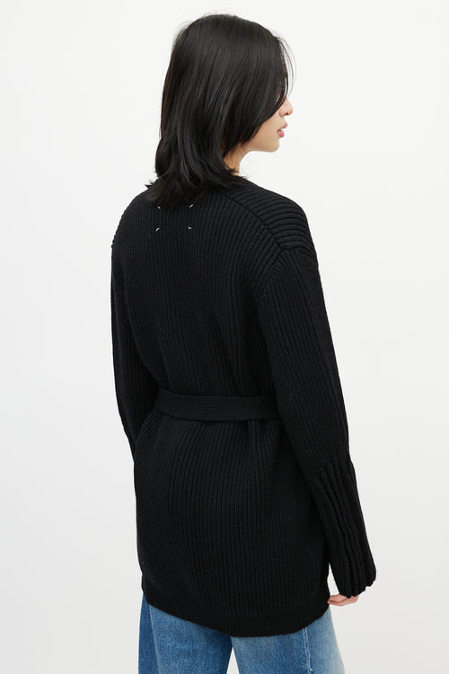 Maison Margiela Black Ribbed Knit Belted Wrap Cardigan