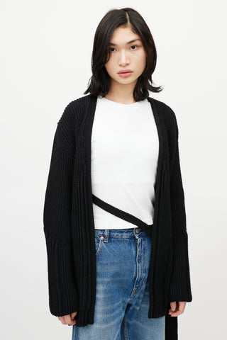 Maison Margiela Black Ribbed Knit Belted Wrap Cardigan