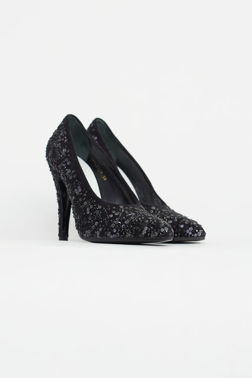 Black Sequin Studded Pump