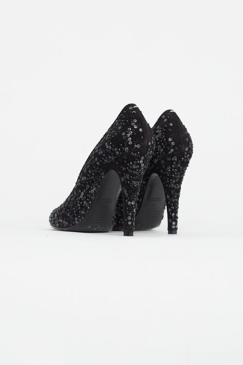 Black Sequin Studded Pump