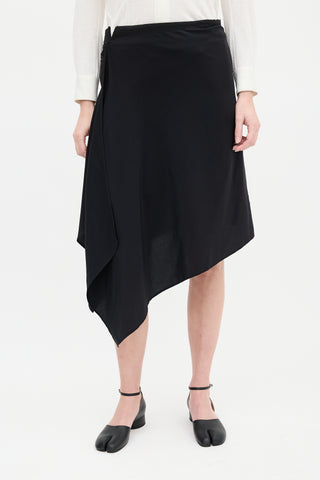 Maison Margiela Black Silk 
Wool Wrap Overlay Skirt