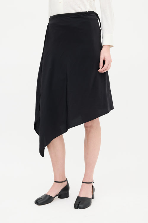 Maison Margiela Black Silk 
Wool Wrap Overlay Skirt