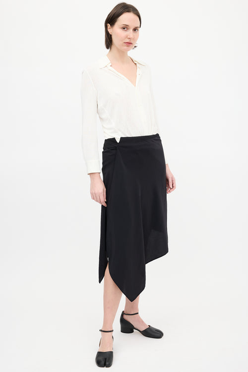 Maison Margiela Black Silk 
Wool Wrap Overlay Skirt