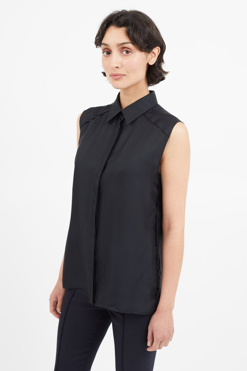 Maison Margiela Black Sleeveless Silk Distressed Shirt