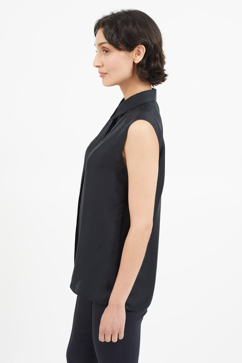 Maison Margiela Black Sleeveless Silk Distressed Shirt