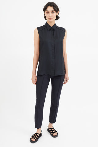 Maison Margiela Black Sleeveless Silk Distressed Shirt