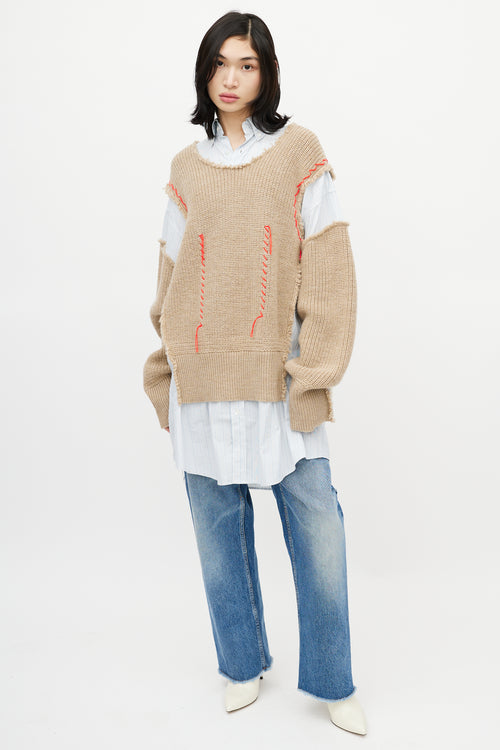 Maison Margiela Blue 
Beige Layered Sweater Shirt