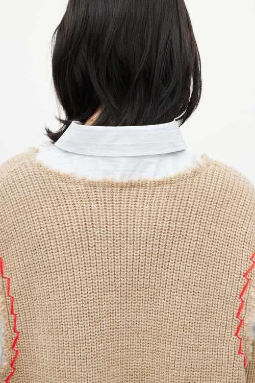 Maison Margiela Blue 
Beige Layered Sweater Shirt