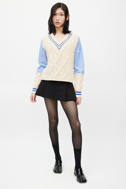 Maison Margiela Blue 
Cream Knit Striped Shirt Sweater