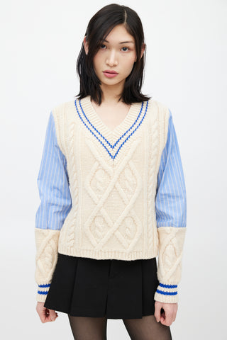 Maison Margiela Blue 
Cream Knit Striped Shirt Sweater