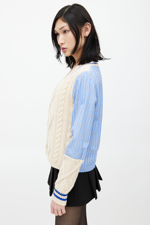 Maison Margiela Blue 
Cream Knit Striped Shirt Sweater