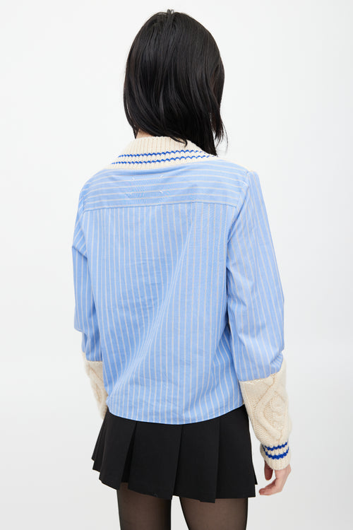 Maison Margiela Blue 
Cream Knit Striped Shirt Sweater