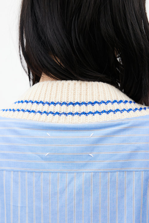 Maison Margiela Blue 
Cream Knit Striped Shirt Sweater