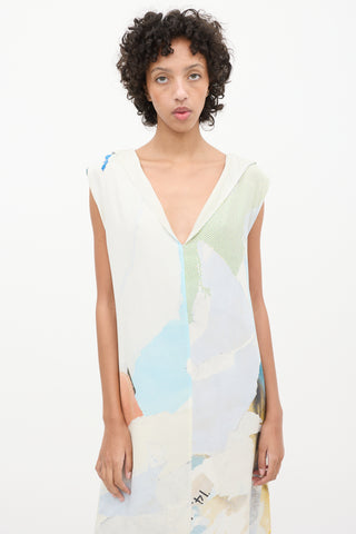 Maison Margiela Blue 
Multi Silk Printed V-Neck Dress