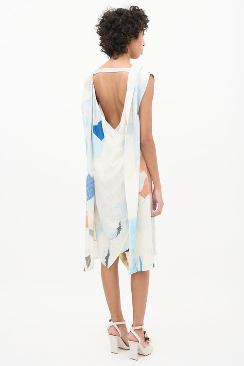 Maison Margiela Blue 
Multi Silk Printed V-Neck Dress