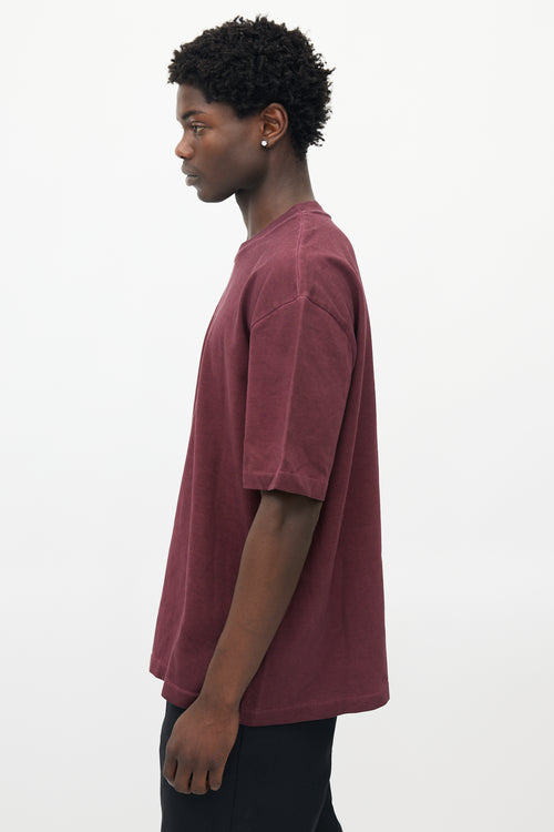 Maison Margiela Burgundy Embroidered Logo T-Shirt