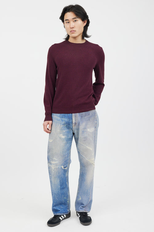 Maison Margiela Burgundy Knit Elbow Patch Sweater