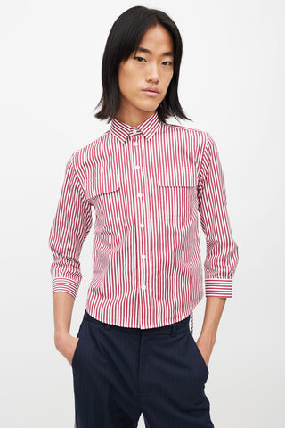 Maison Margiela Burgundy 
White Stripes Tie Shirt