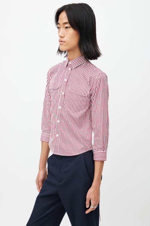 Maison Margiela Burgundy 
White Stripes Tie Shirt