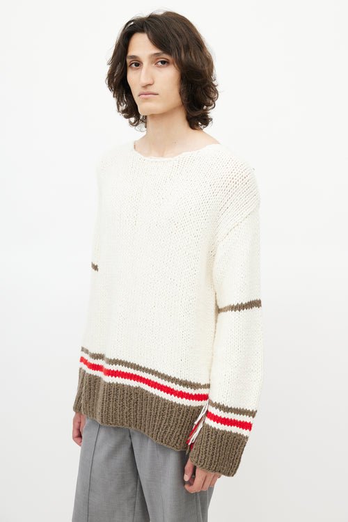 Maison Margiela Cream 
Grey Striped Wool Fringe Sweater