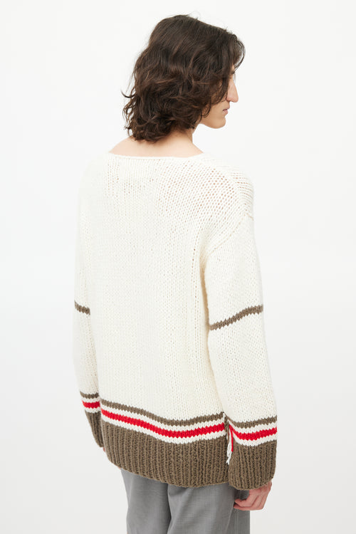 Maison Margiela Cream 
Grey Striped Wool Fringe Sweater