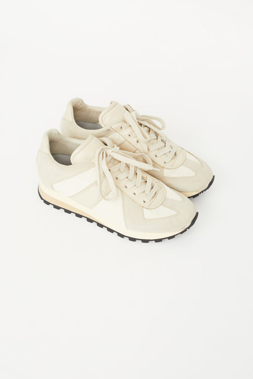 Cream Nylon 
Suede Sneaker